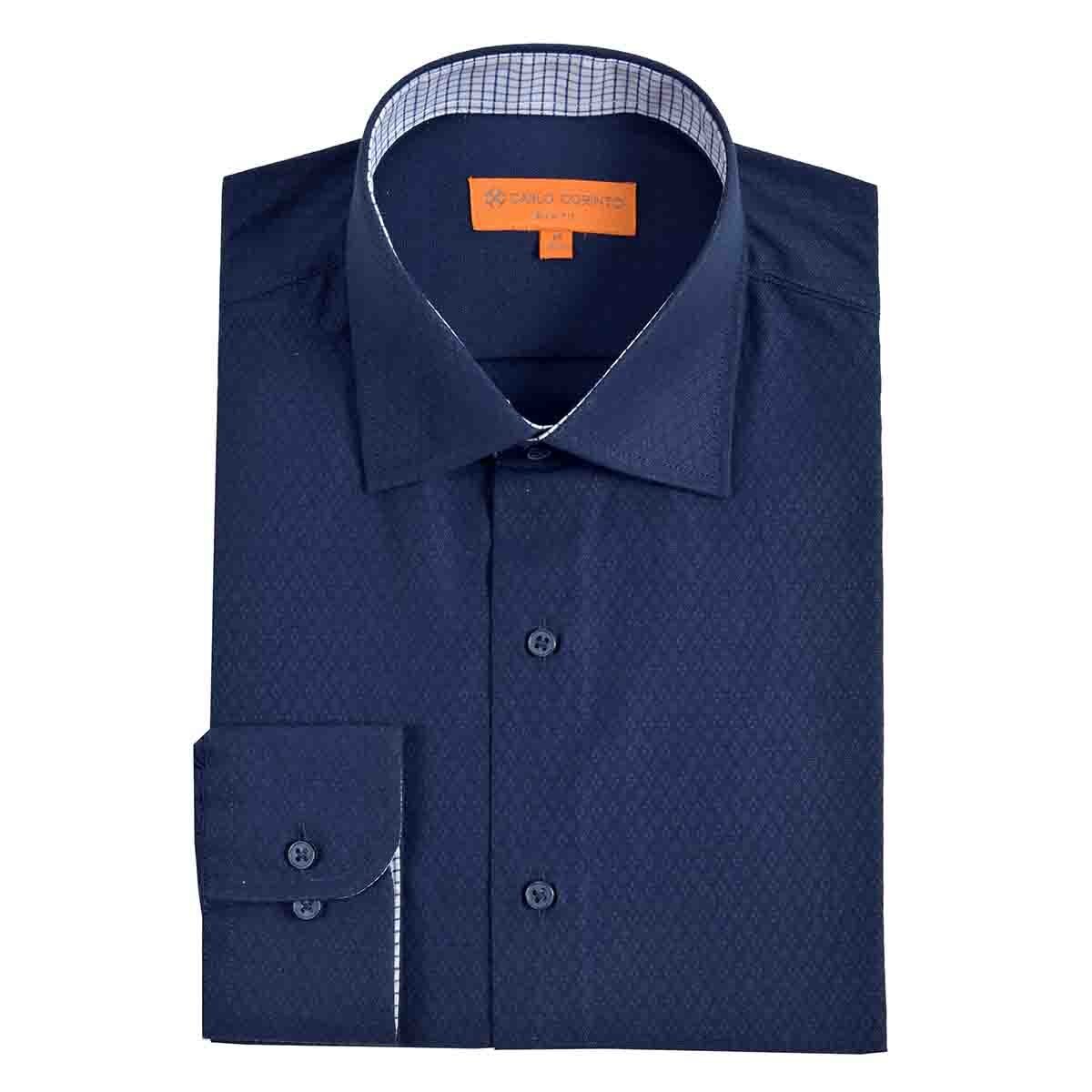 Camisa de Vestir Slim Fit Azul Obscuro Secf-0719 Carlo Corinto para Caballero