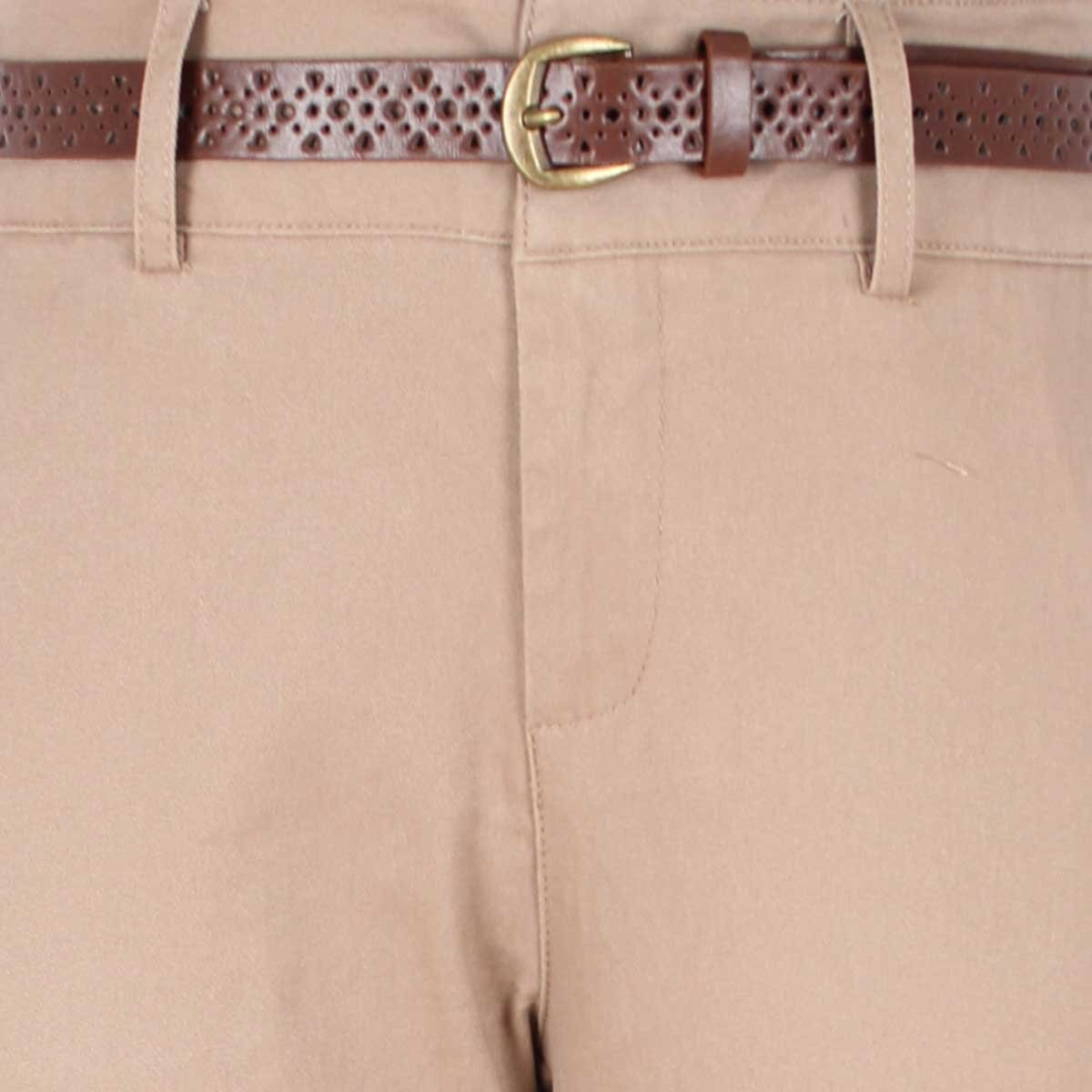 Pantalón con Cinturón Y Bolsas Corte Recto Elle