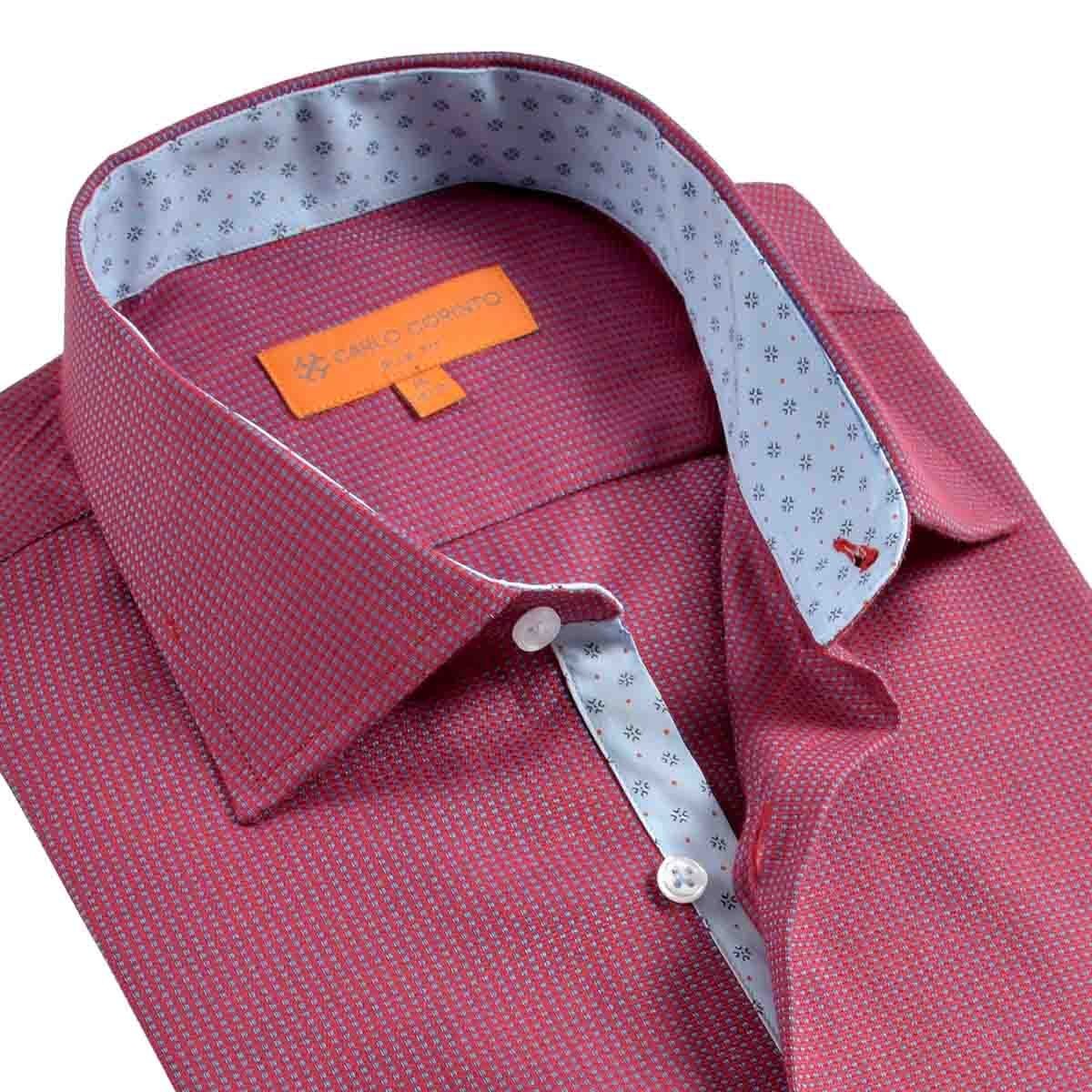 Camisa de Vestir Slim Fit Rojo Obscuro Secf-0719 Carlo Corinto