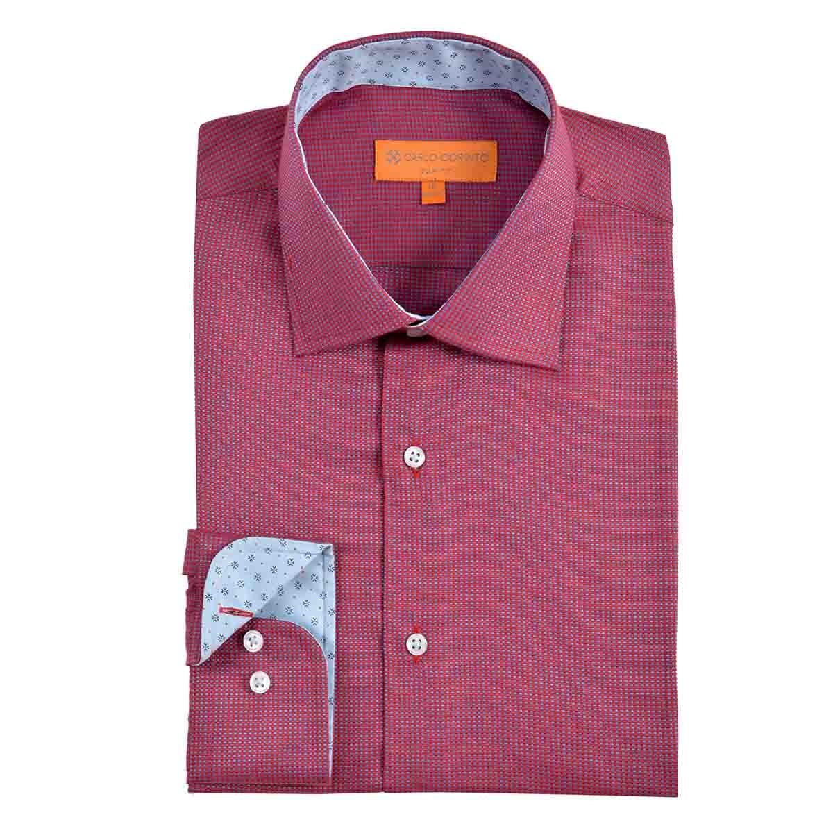 Camisa de Vestir Slim Fit Rojo Obscuro Secf-0719 Carlo Corinto