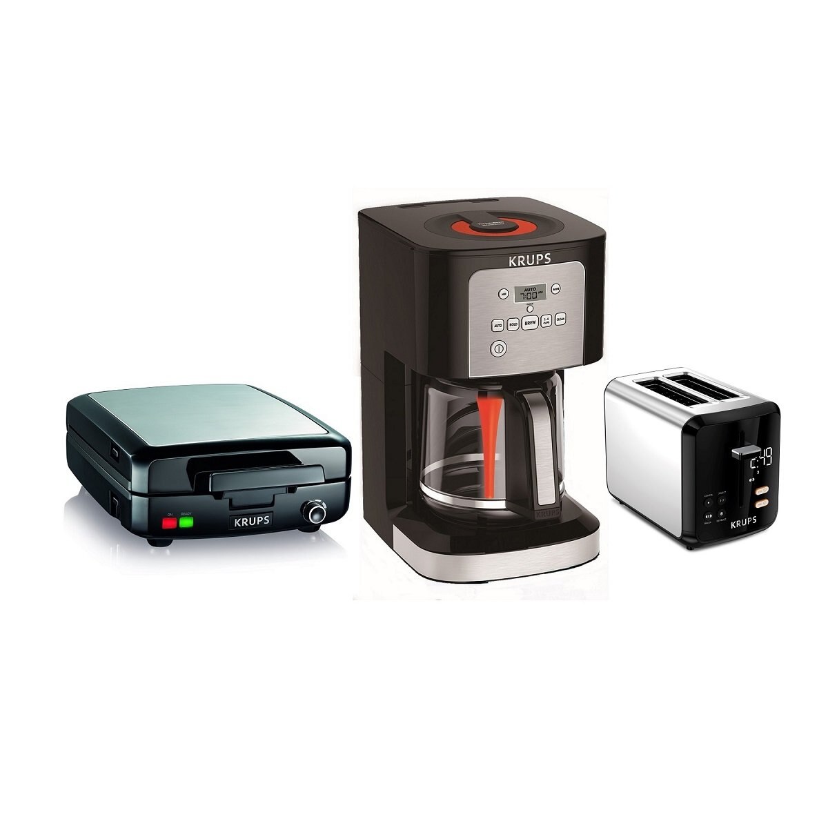 Paquete 1 Cafetera con Jarra, 1 Tostador Y 1 Wafflera Morning Delight Krups