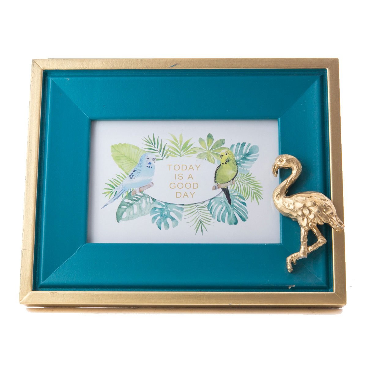 Porta Retrato 5X7 Azul/dorado Flamingo Running Decora