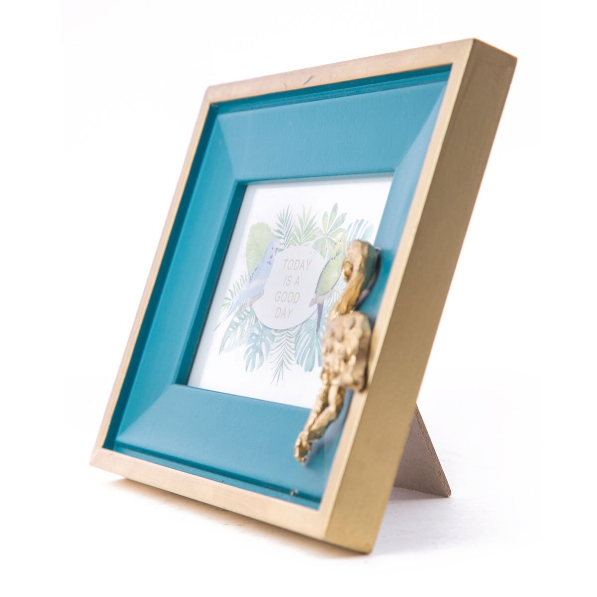 Porta Retrato 5X7 Azul/dorado Flamingo Running Decora