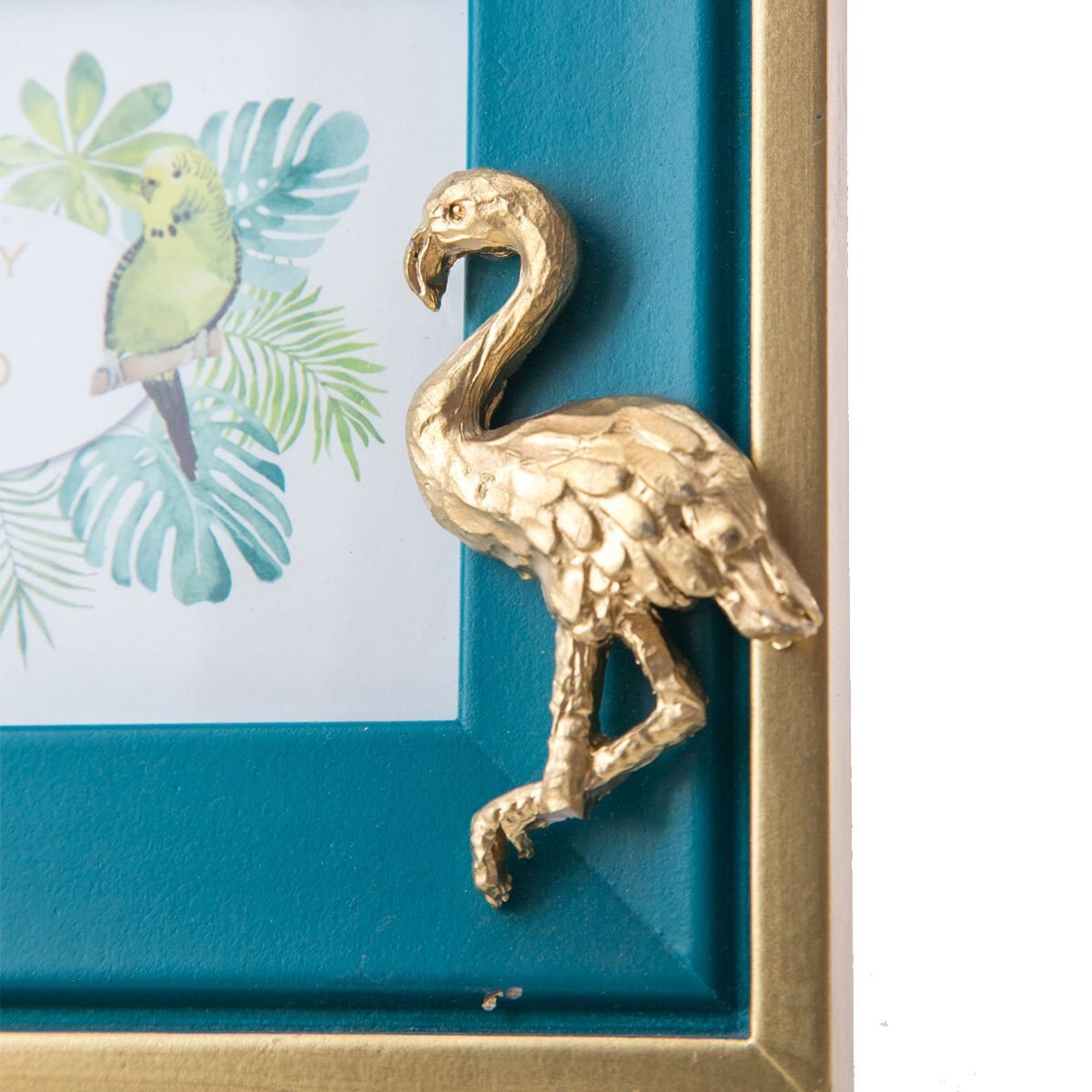 Porta Retrato 5X7 Azul/dorado Flamingo Running Decora