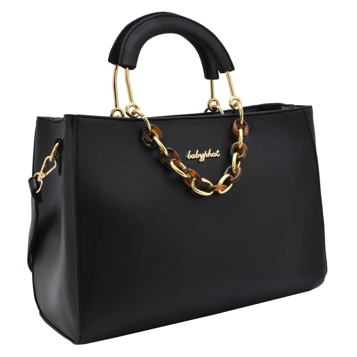 Bolso Satchel Negro con Cadena Colgante Baby Phat