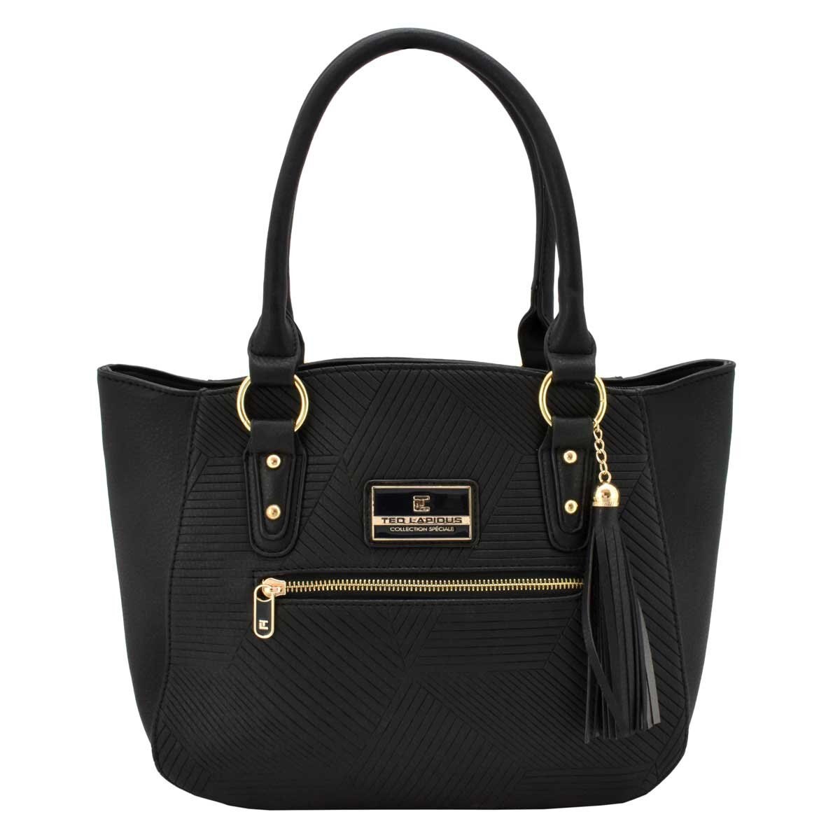 Bolso Satchel Negro con Textura Frontal Y Tasel Ted Lapidus