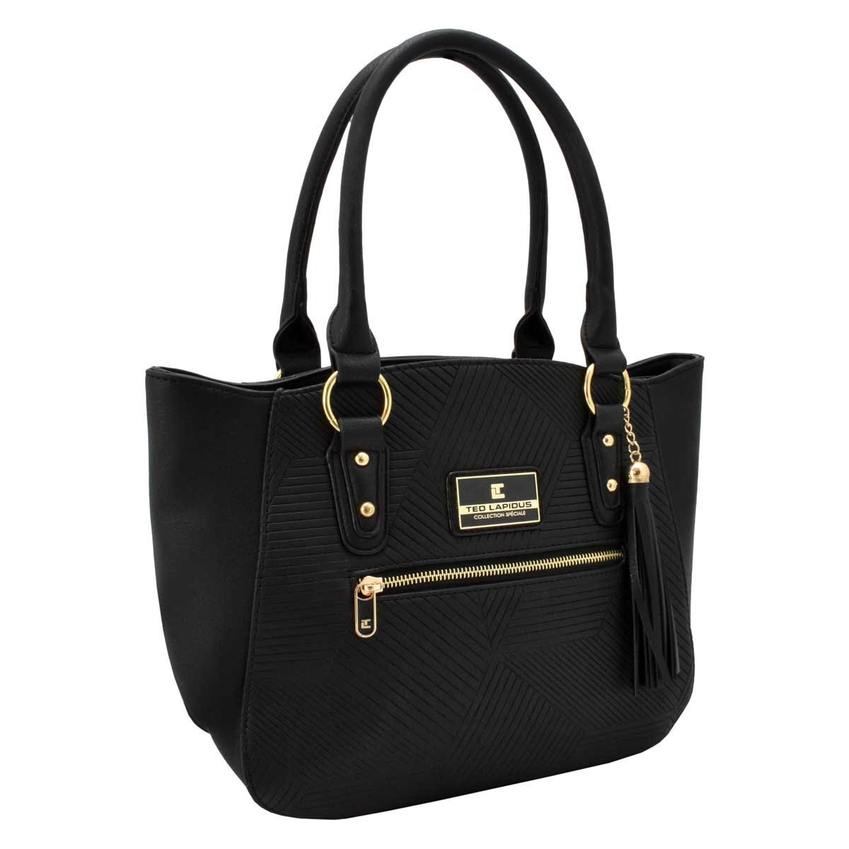 Bolso Satchel Negro con Textura Frontal Y Tasel Ted Lapidus