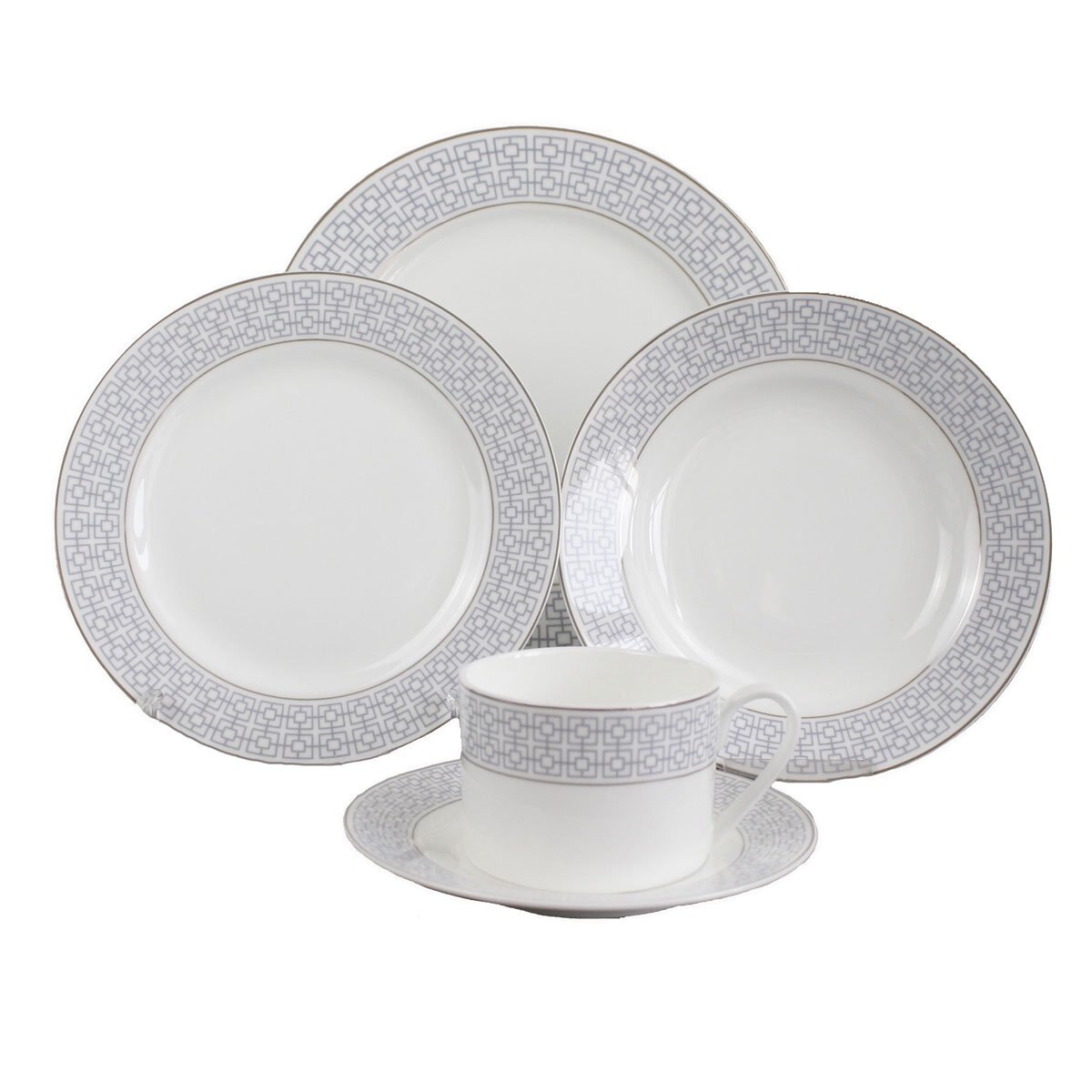 Vajilla 30 Piezas Redonda Borde Gris Cuadros Hebei Yi