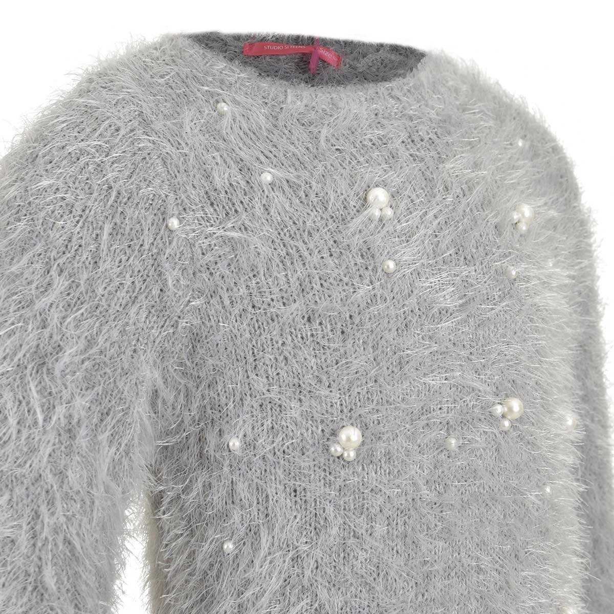 Suéter Peluche Cuello Redondo Aplicación de Perlas Studio si para Niña