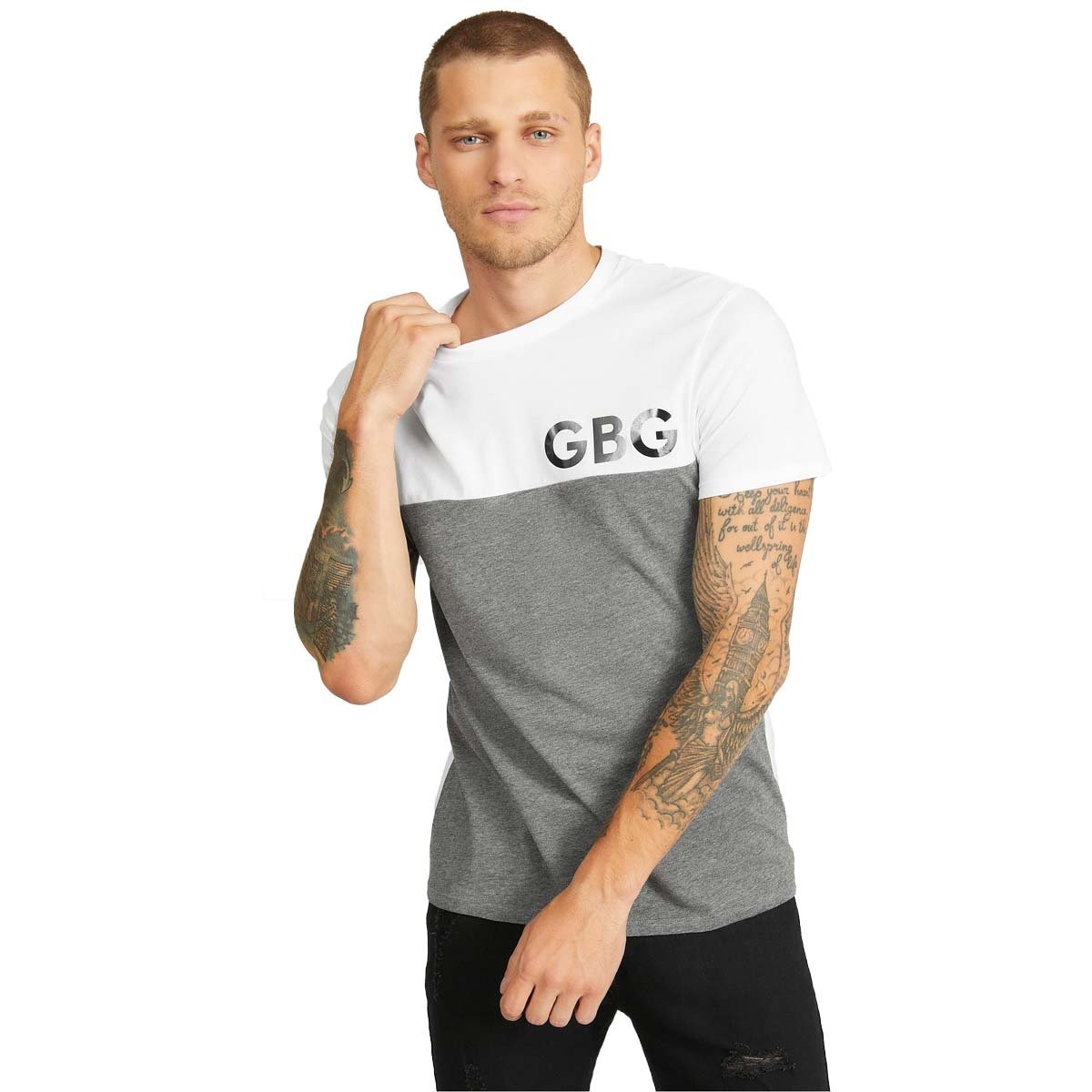Playera casual gris combinado g by guess para caballero - Sears