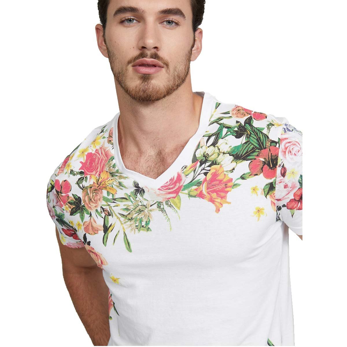Playera Blanca con Estampado Floral G By Guess para Caballero