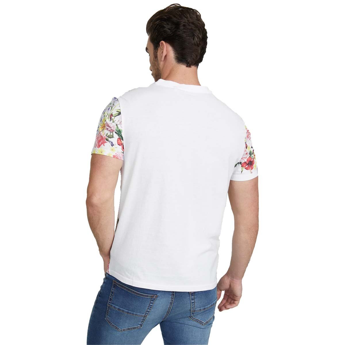 Playera Blanca con Estampado Floral G By Guess para Caballero