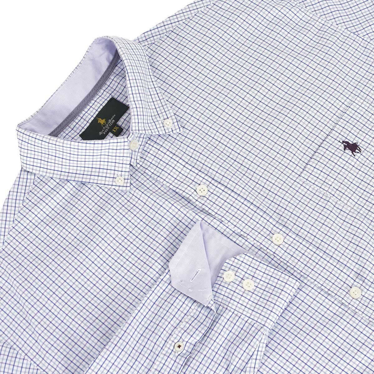 Camisa de Manga Larga con Cuadros Azul Polo Club Plus para Caballero