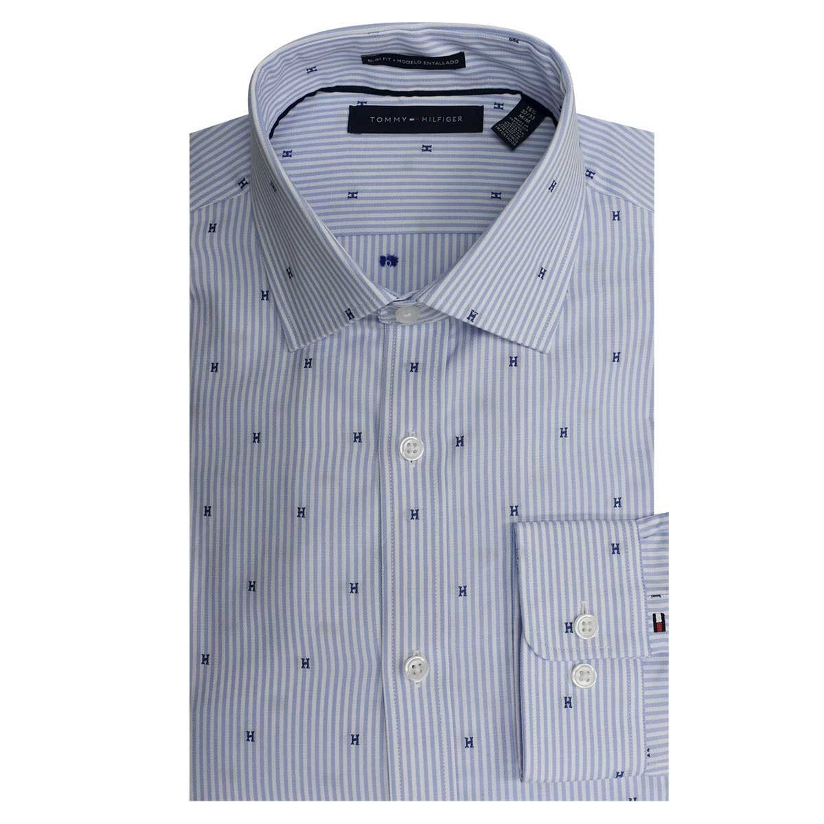 Camisa de Vestir Azul Combinado Corte Slim Tommy Hilfiger
