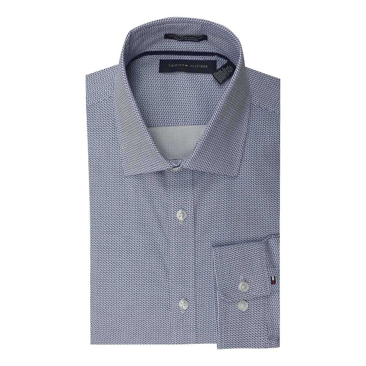 Camisa de Vestir Blanca Combinada Corte Slim Tommy Hilfiger para Caballero