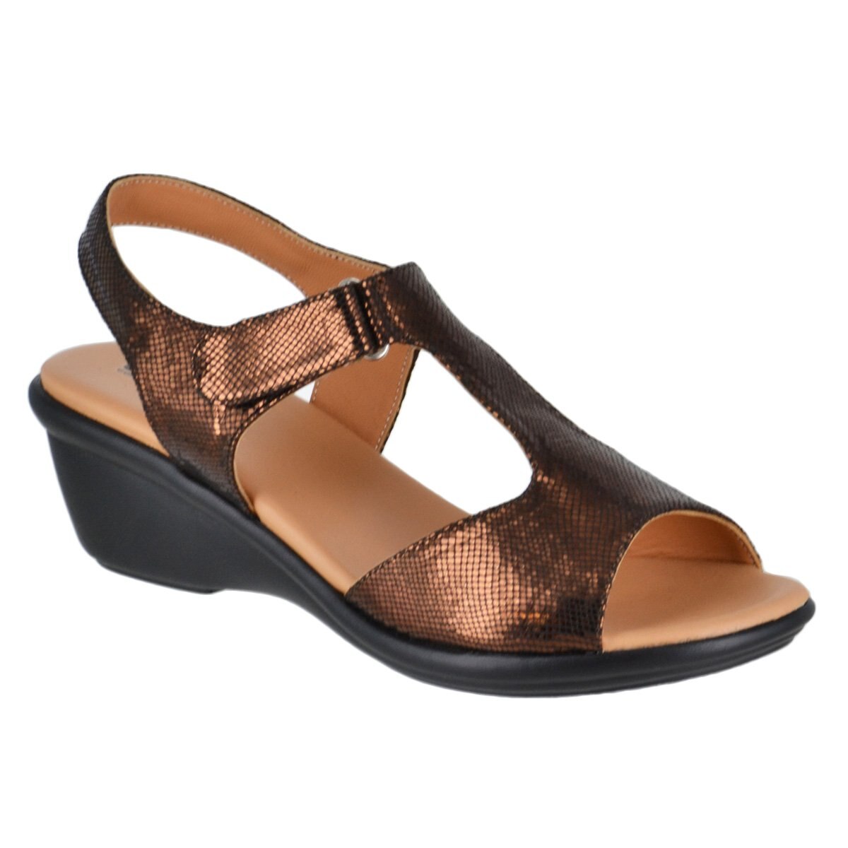 Sandalia en T con Ajuste Velcro Color Café Joyce