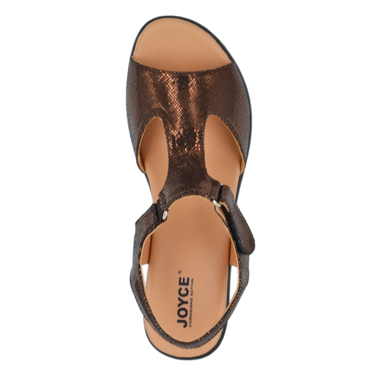 Sandalia en T con Ajuste Velcro Color Café Joyce
