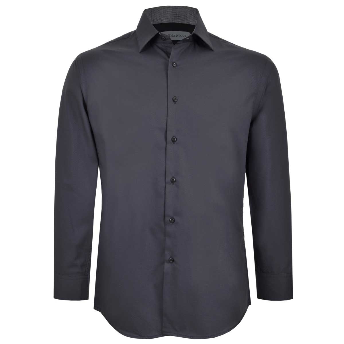 Download Camisa de vestir negra lisa con manga larga nina ricci para caballero - Sears