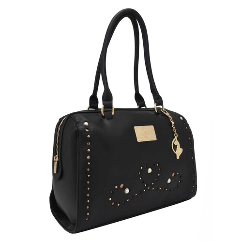 Bolso Satchel Negro con Detalles Dorados Baby Phat