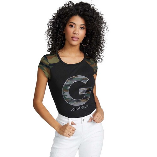 Playera Negra con Camuflaje G By Guess para Dama
