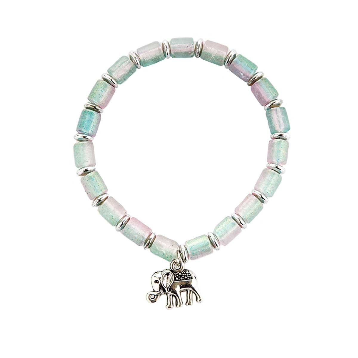 Pulsera de Cristales con Dije de Elefante Verde Agua Wonder Charms
