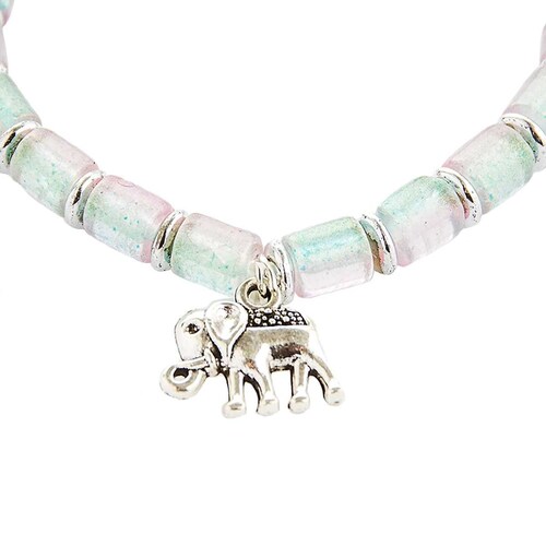 Pulsera de Cristales con Dije de Elefante Verde Agua Wonder Charms