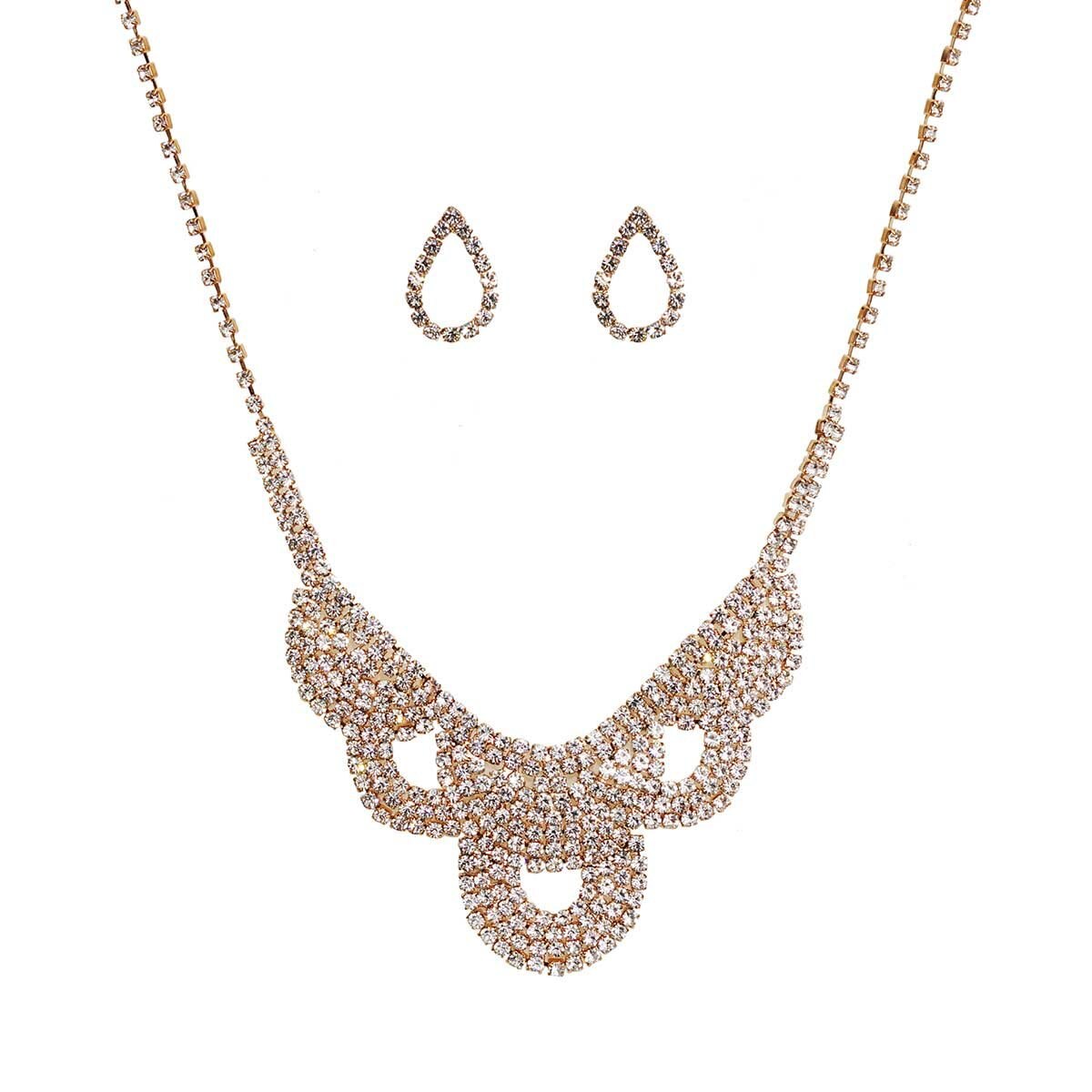 Set de Regalo Aretes Y Collar con Incrustaciones de Cristal Dorado Wonder Charms