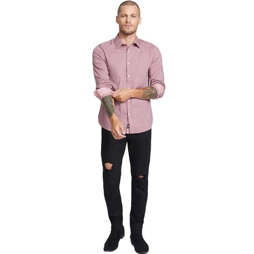 Camisa Clásica con Micro Cuadros Rosa Claro G By Guess para Caballero