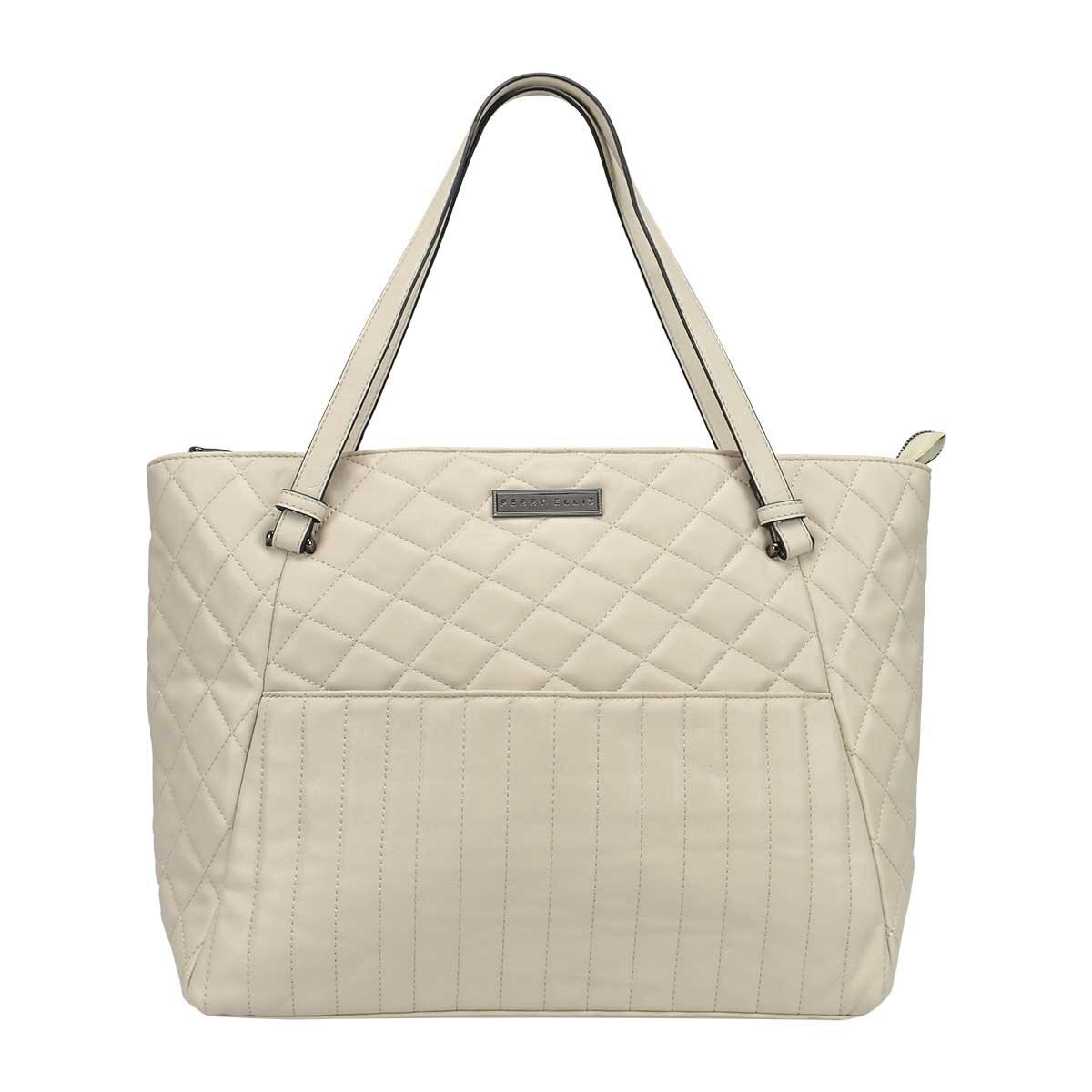 Tote Beige con Diseño Capitonado Perry Ellis