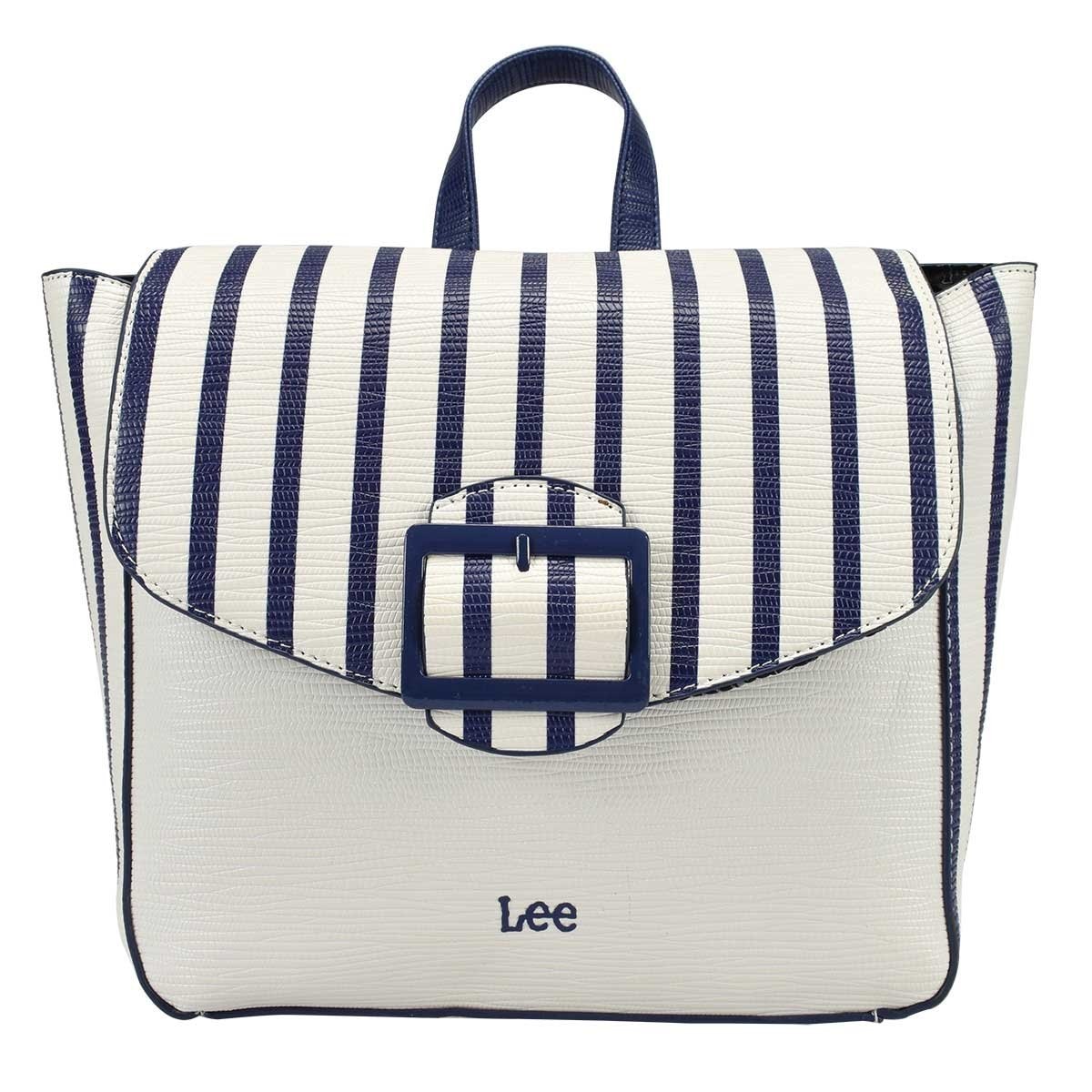 Backpack Blanca con Rayas en Azul Lee