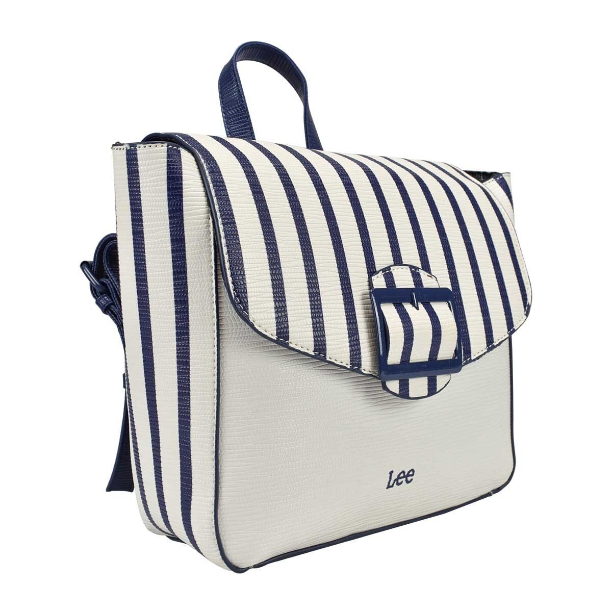 Backpack Blanca con Rayas en Azul Lee