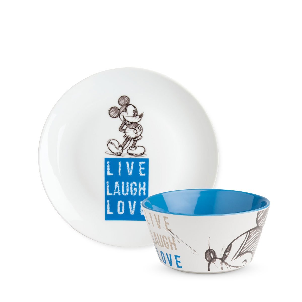 Set Plato Postre 19 Cm + Bowl 13 Cm Azul Mickey Live Laugh Love Egan