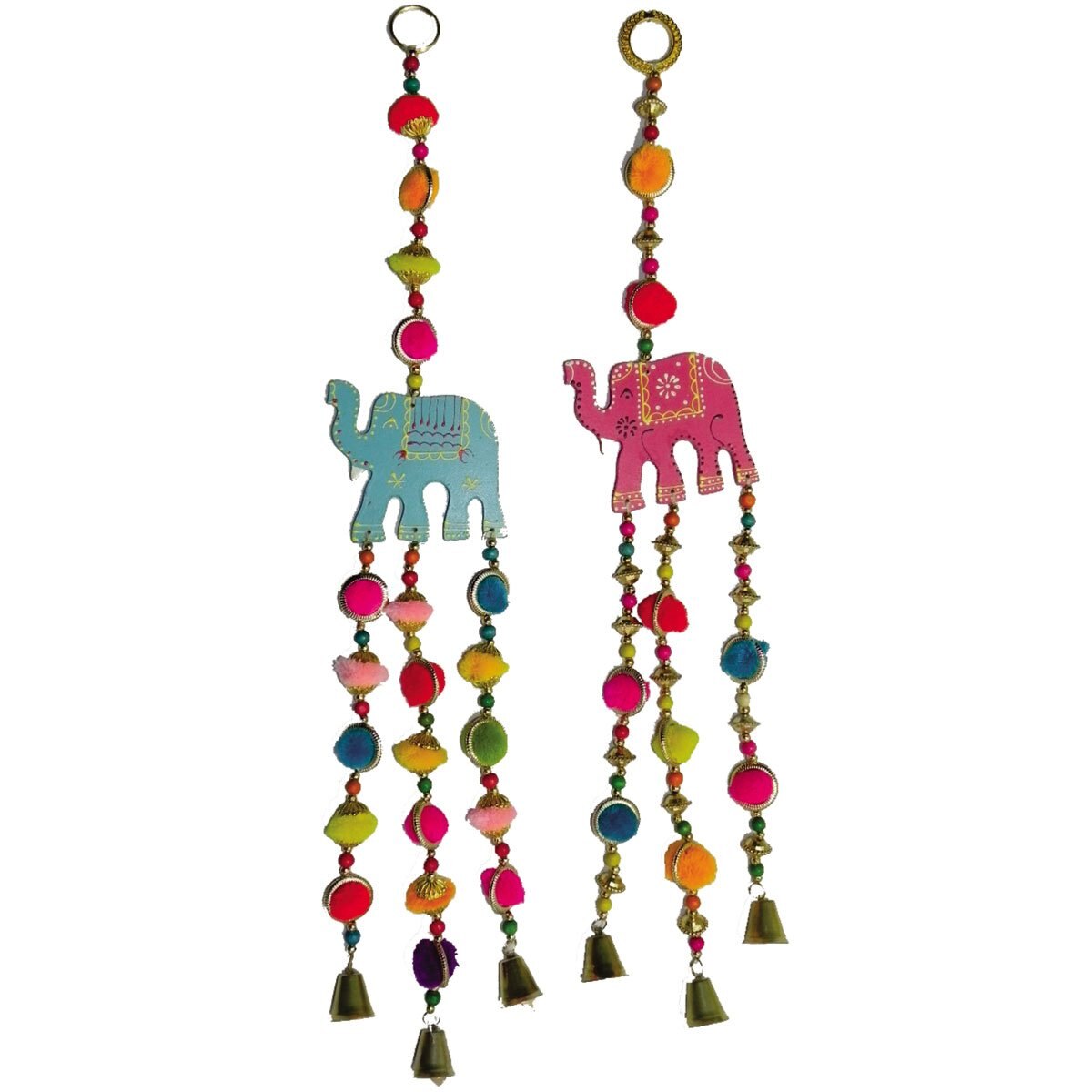 Elefante Colgante de Viento con Guirnalda Y Pom Pom 58.5 Cms Dolphin Exports