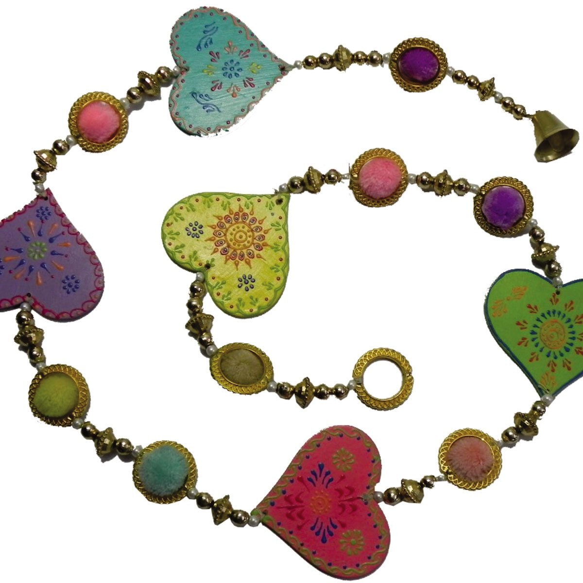 Colgante de Viento 5 Corazones Y Pom Pom 130 Cms Dolphin Exports