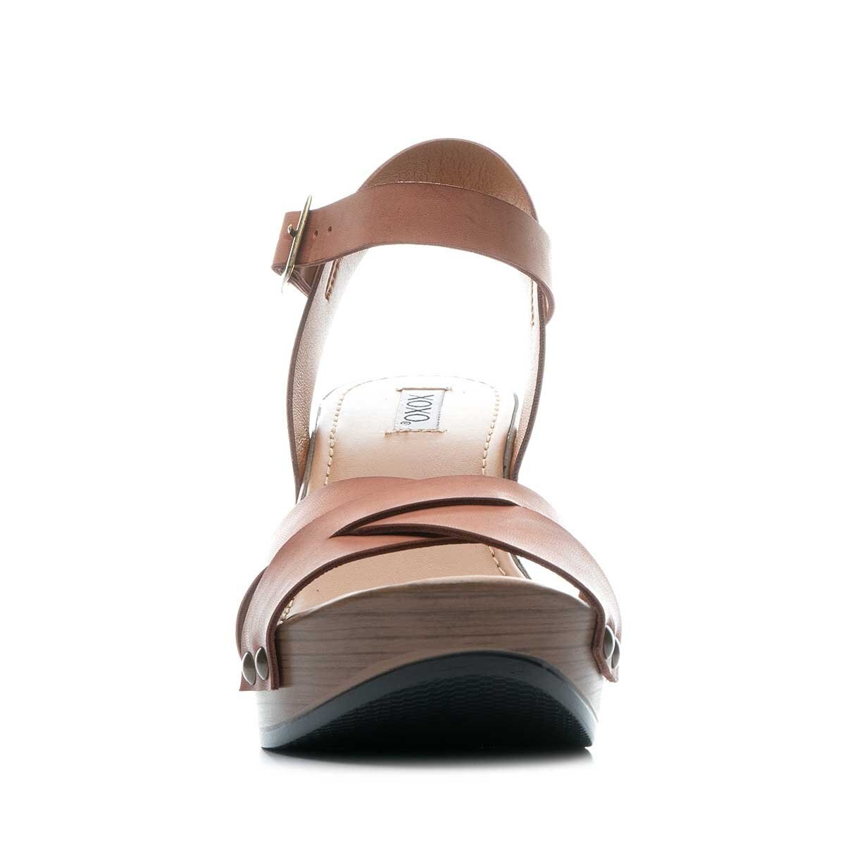 Sandalia Tiras con Plataforma de Madera Color Café Xoxo