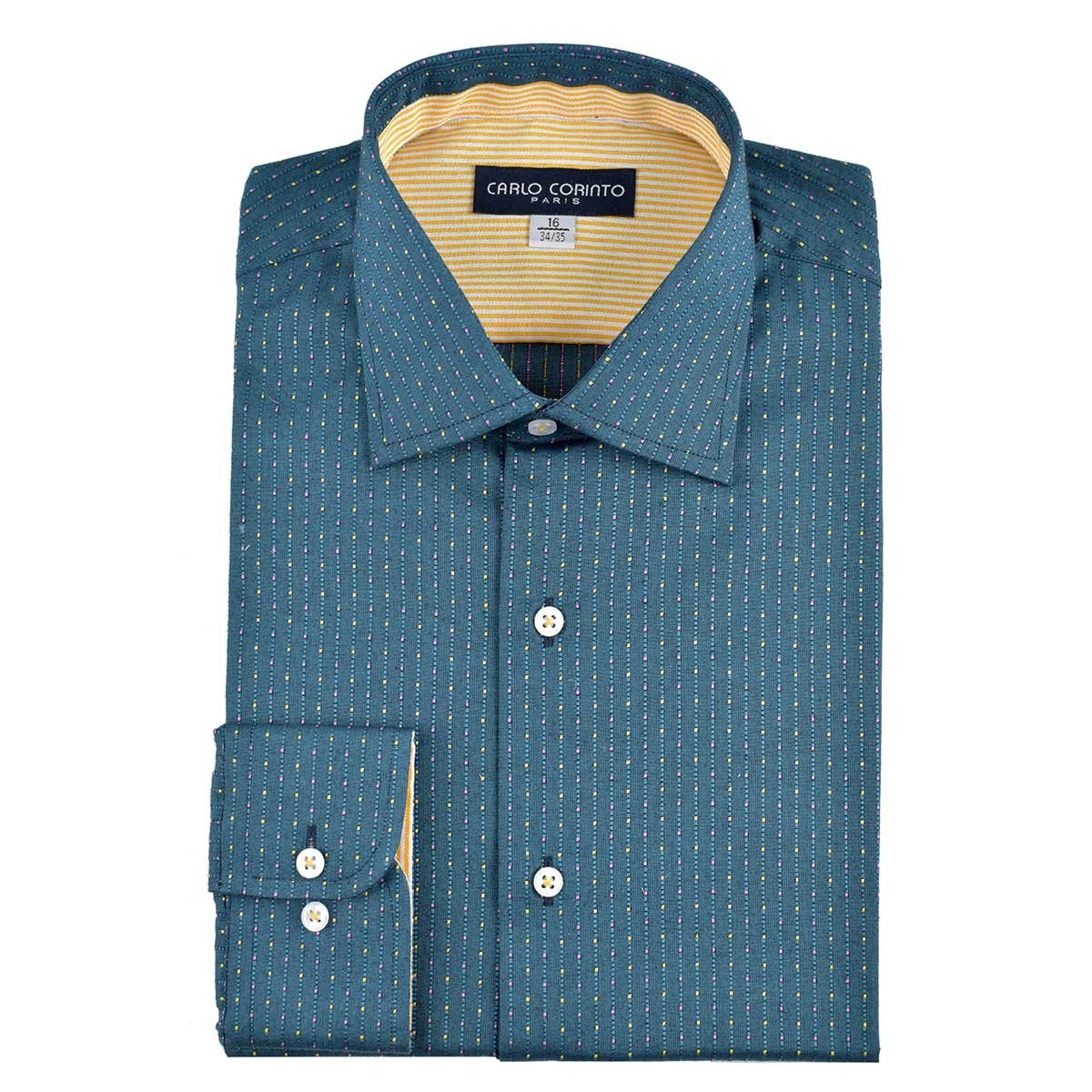 Camisa de Vestir Tradicional Verde Obscuro Secf 10 Carlo Corinto para Caballero