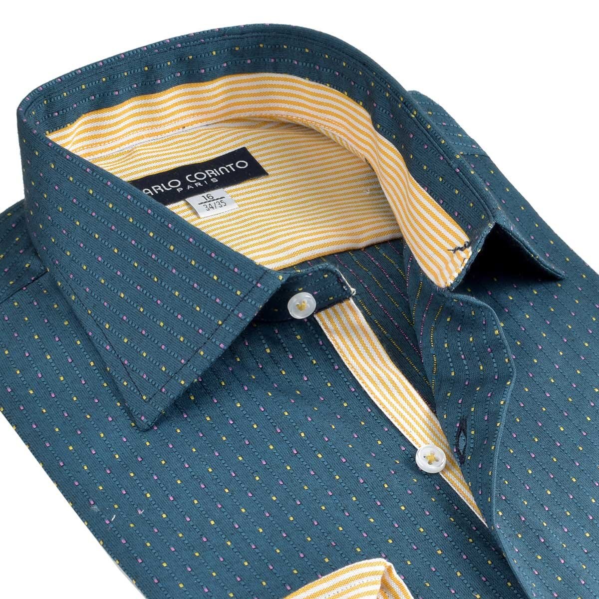 Camisa de Vestir Tradicional Verde Obscuro Secf 10 Carlo Corinto para Caballero