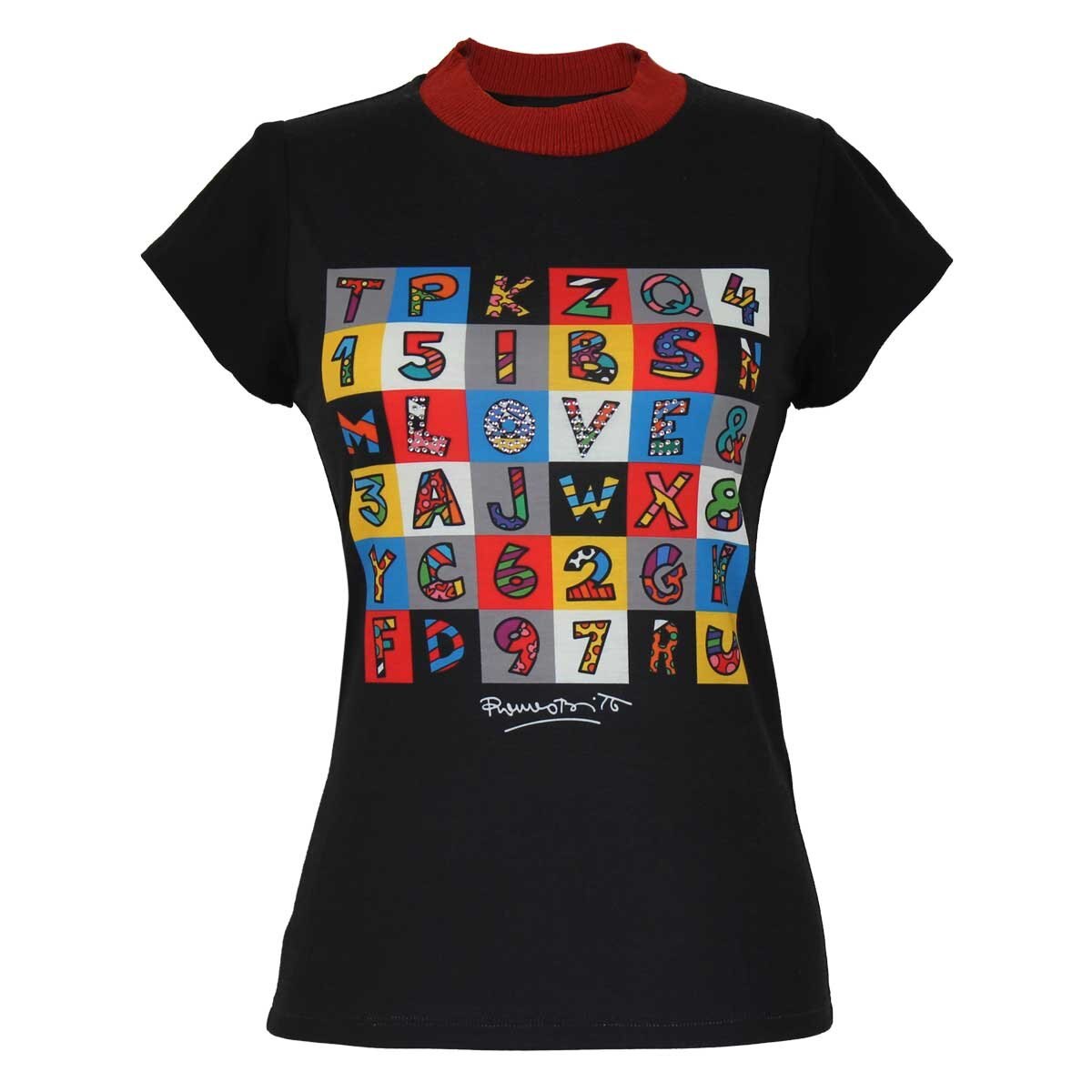 Blusa para Dama Escote Redondo con Estampado Numero Y Letras Romero Britto