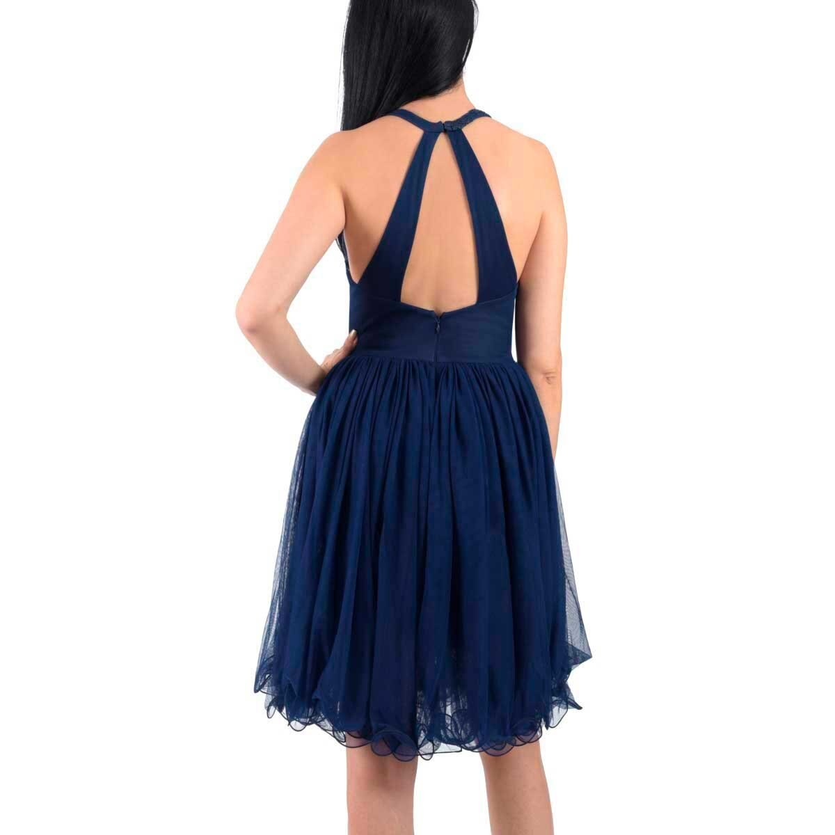 Vestido Corto Talle Halter de Tul Bordado