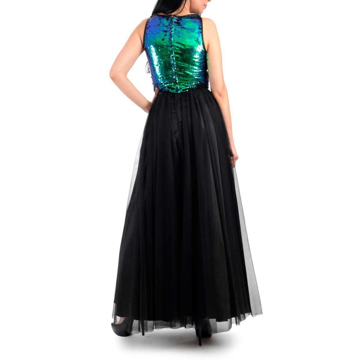 Vestido Crop Top con Lentejuela Falda de Tul