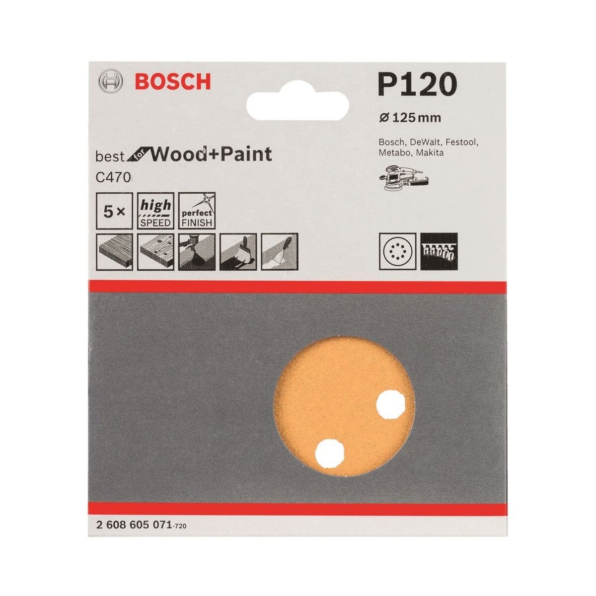 Disco de Lija de 5” para Maderas en General, Metal y Pintura Bosch