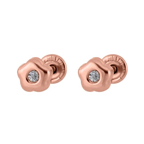 Broqueles Oro Rosa 14Kt y Diamante para Bebé Mi Primer Diamante