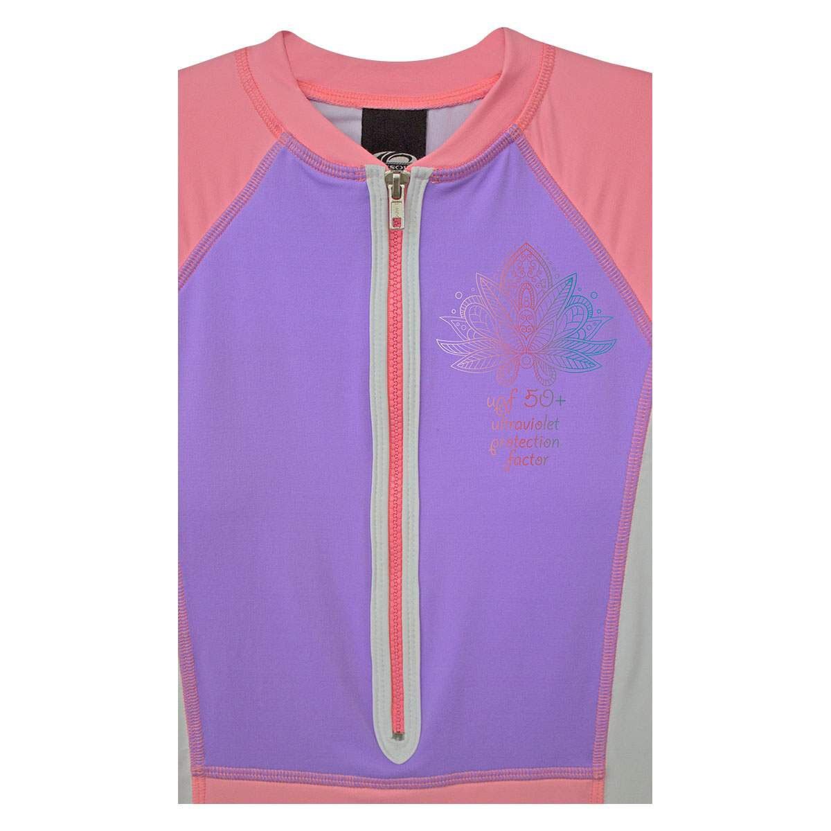 Body Bikini Morado con Rosa Cuello Henley con Cierre al Frente Skysoul