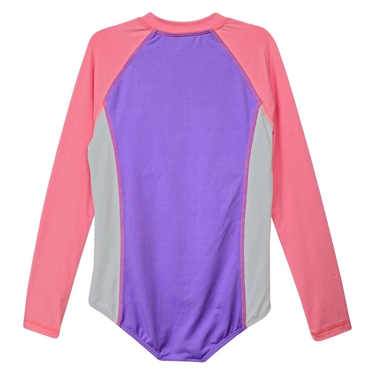 Body Bikini Morado con Rosa Cuello Henley con Cierre al Frente Skysoul