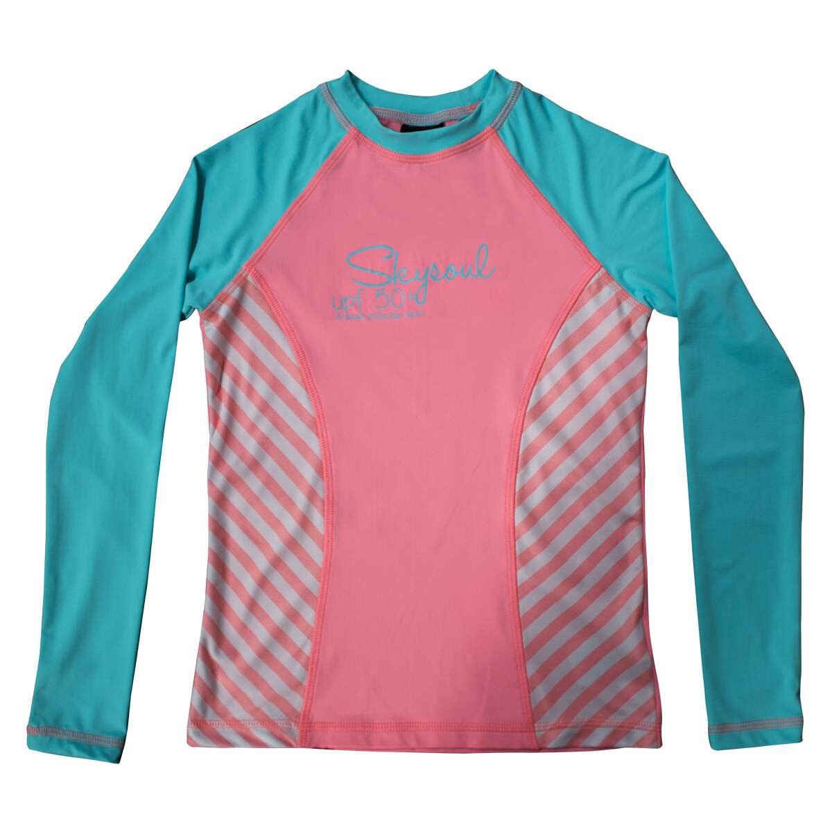 Playera de Surf Rosa con Azul Cuello Redondo Manga Larga Skysoul