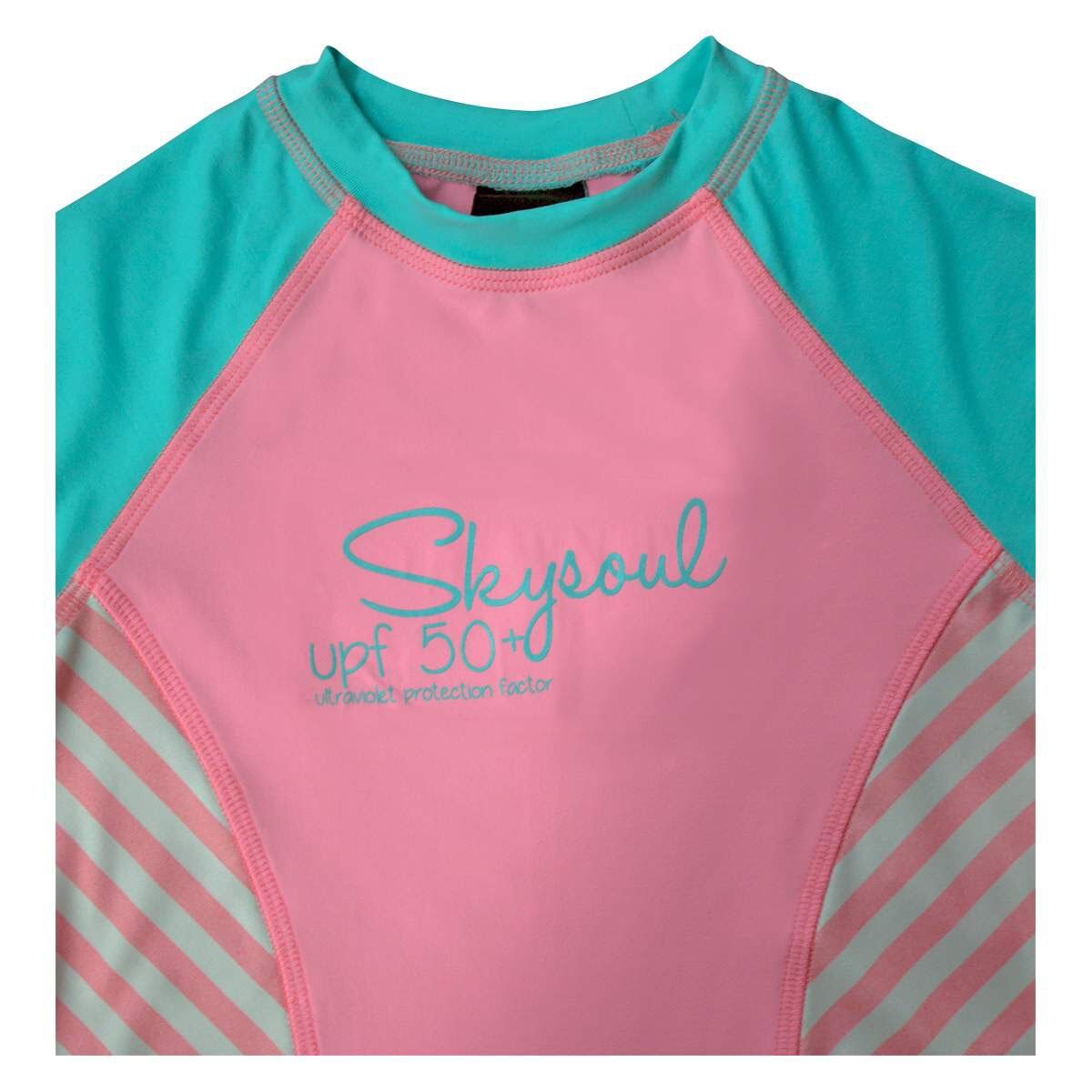 Playera de Surf Rosa con Azul Cuello Redondo Manga Larga Skysoul