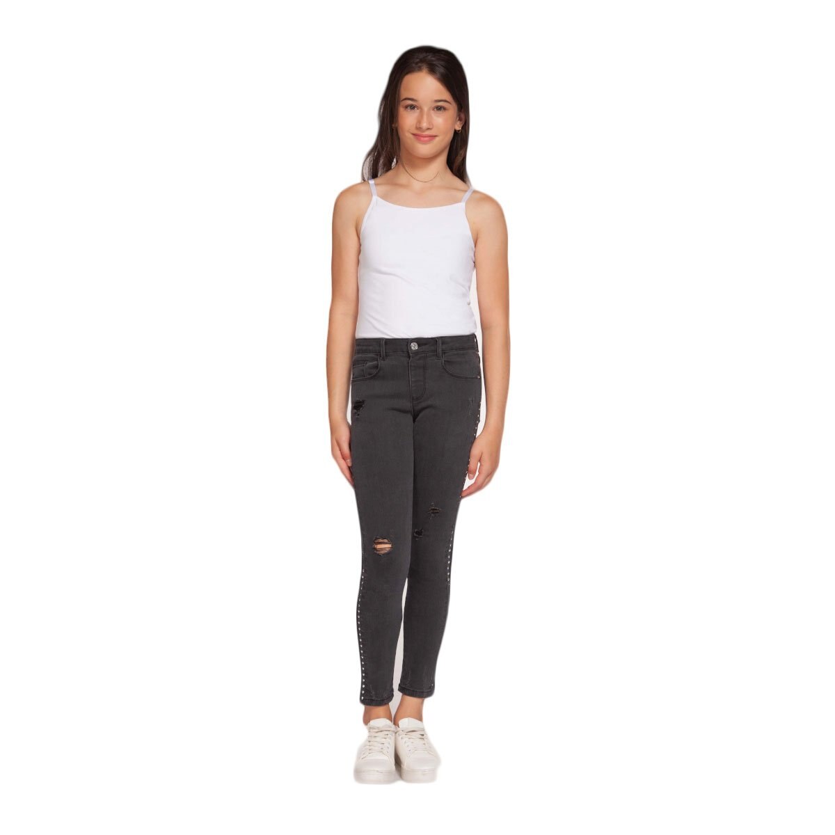 Pantalón de Mezclilla Gris con Detalle a los Costados Dex para Niña