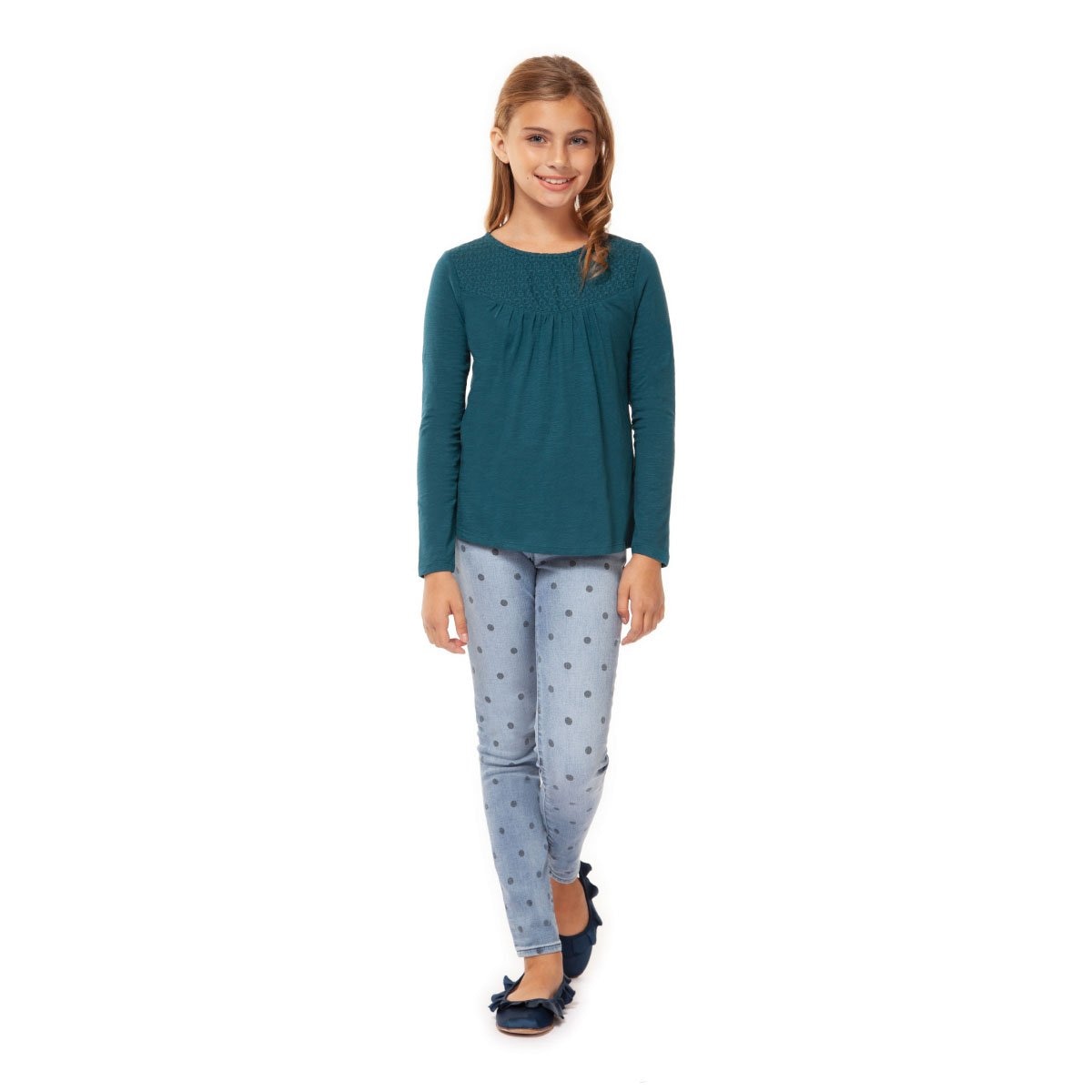 Blusa de Manga Larga con Pliegues al Frente Dex para Niña