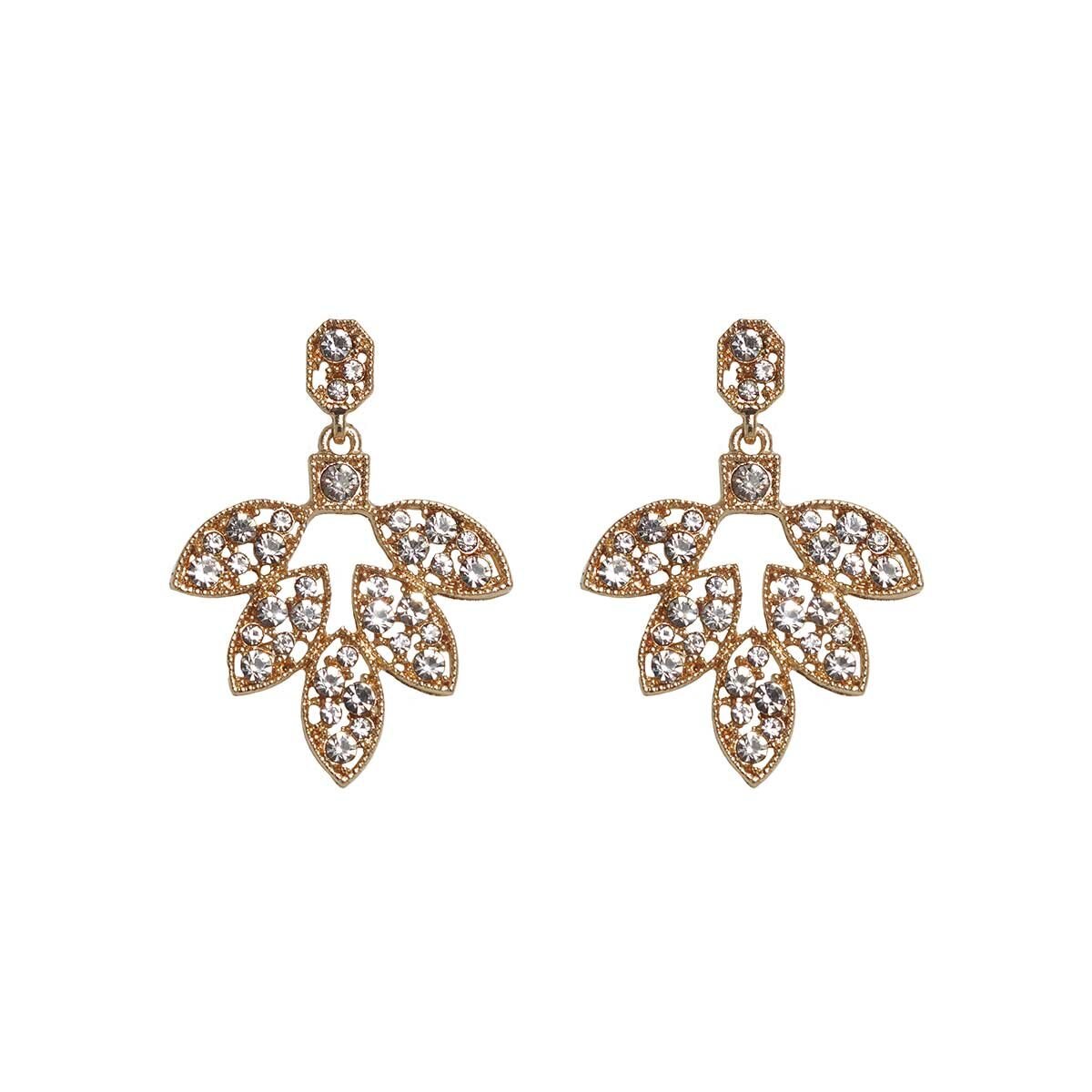 Aretes de Hojas de Cristales Dorado Wonder Charms
