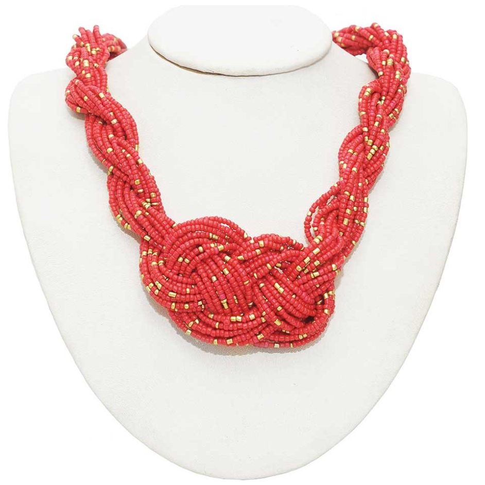 Juego de Aretes Y Collar Rojo Nudo de Chaquiras Wonder Charms